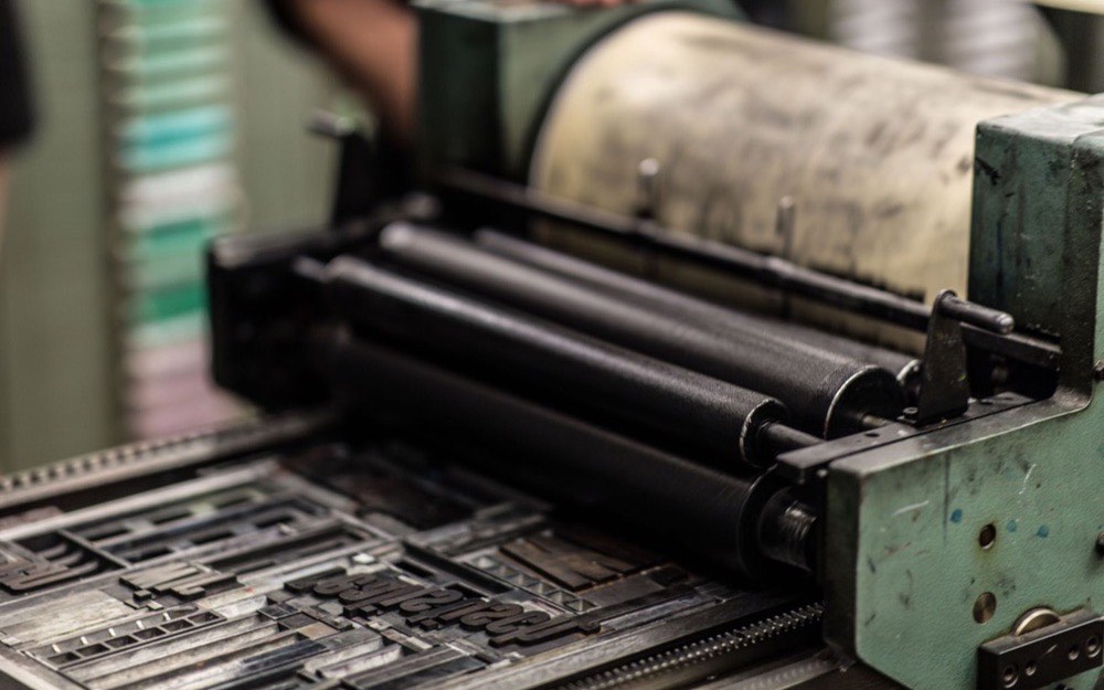 Ink rollers on a flexographic printing press